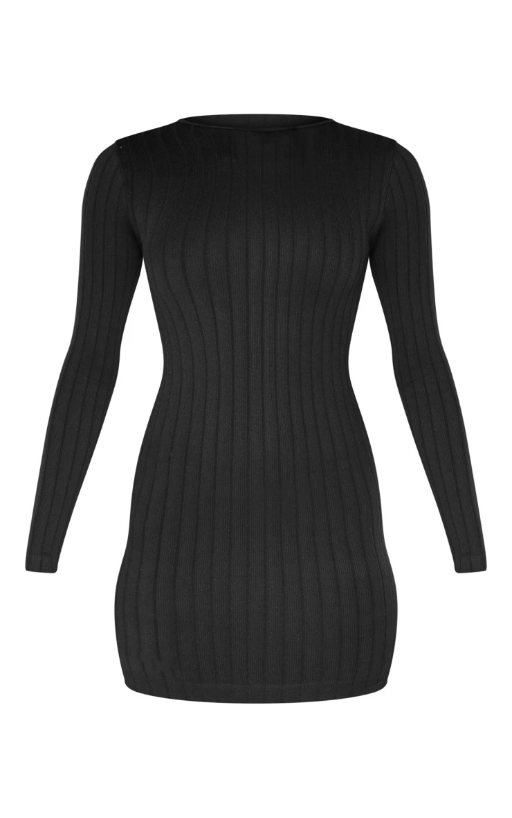 Black Structured Contour Rib Long Sleeve Bodycon Dress 5 Black Structured Contour Rib Long Sleeve Bodycon Dress - Image 5