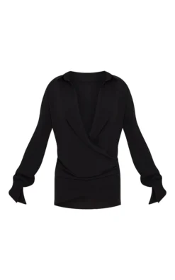 Black Textured Woven Extreme Plunge Bell Cuff Shirt Dress 9 Black Textured Woven Extreme Plunge Bell Cuff Shirt Dress -Moden Vibe Sales Store baaf706ae1d51f6e607c3a0af698091c36874cce cmq2641 5