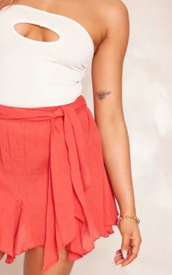 Rust Cheesecloth Handkerchief Hem Tie Waist Mini Skirt -Moden Vibe Sales Store bd6a96af3092c192abb15c966772ebdb71854c50 cnd9145 5