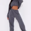 PRETTYLITTLETHING Charcoal Badge Cuffed Joggers