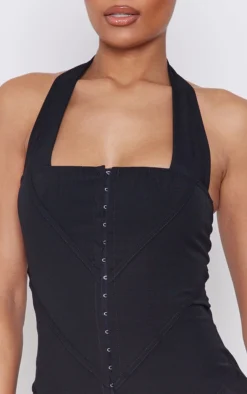Black Stretch Woven Hook & Eye Detail Halter Bodycon Dress -Moden Vibe Sales Store bfab7dcd4cf1d556c87e91617551323b8833f479 cnd5852 4