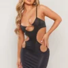 Black Slinky Cut Out Trim Detail Strappy Bodycon Dress