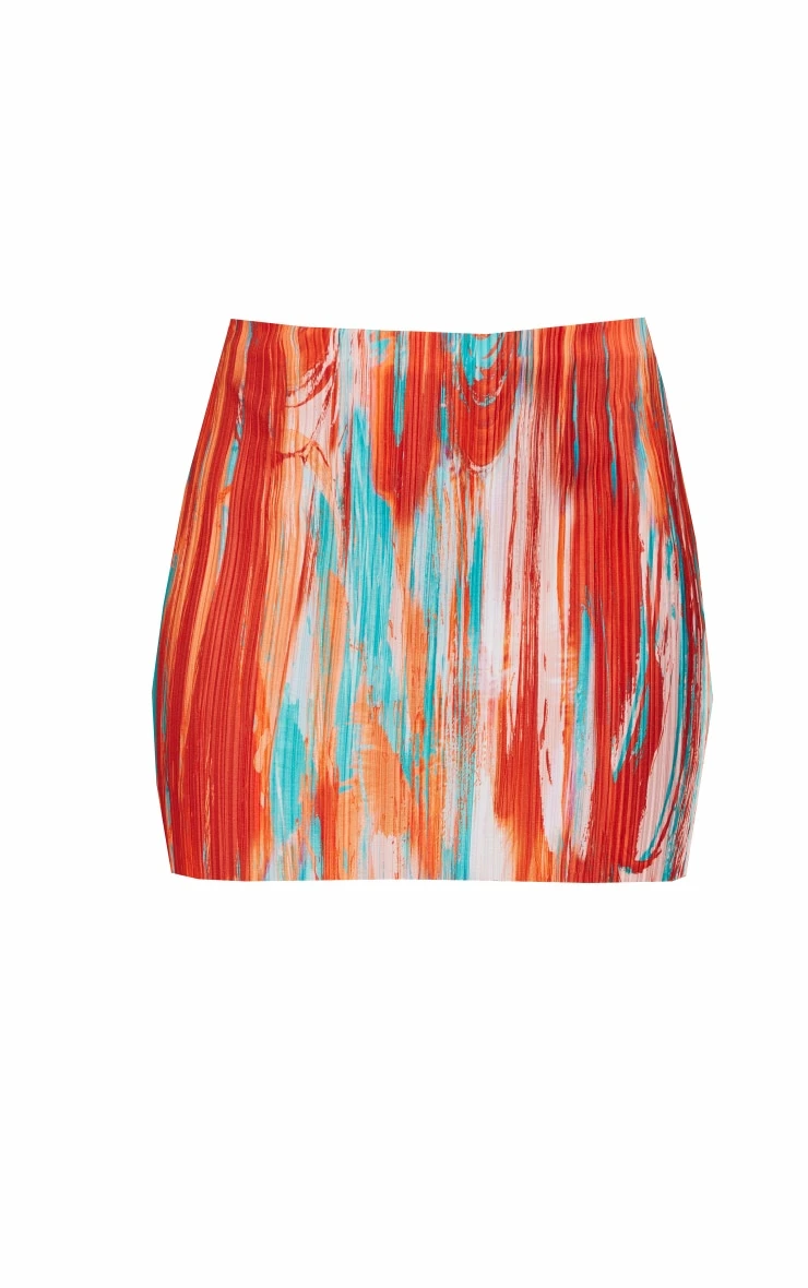 Orange Teal Printed Plisse Micro Mini Skirt 6 Orange Teal Printed Plisse Micro Mini Skirt - Image 6