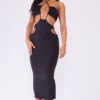 Black Slinky Multi Cut Out Cross Neck Midaxi Dress