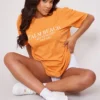 Orange Palm Beach Printed Washed T Shirt