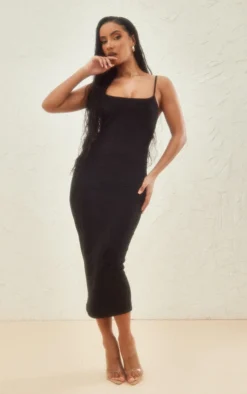 Moden Vibe Sales Store 18 Black Faux Suede Spaghetti Strap Midaxi Dress