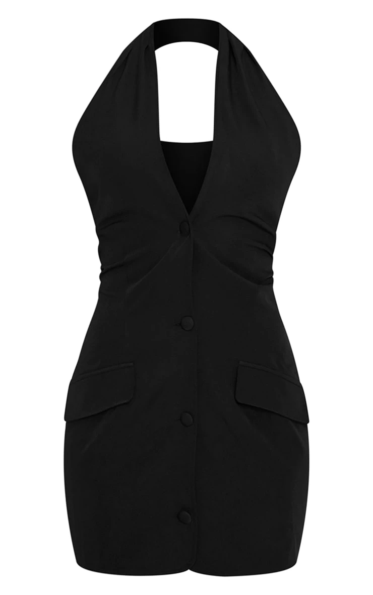 Black Woven Cross Halter Waistcoat Style Blazer Dress 5 Black Woven Cross Halter Waistcoat Style Blazer Dress - Image 5