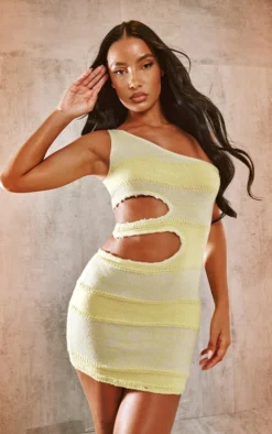 Yellow Extreme Cut Out Side Marl Knit Mini Dress