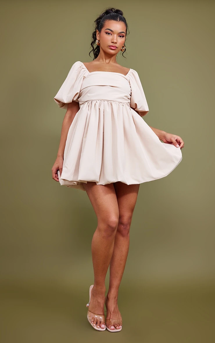 Cream Puff Sleeve Ruched Puffball Shift Dress 3 Cream Puff Sleeve Ruched Puffball Shift Dress - Image 3