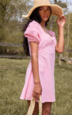 Candy Pink Puff Sleeve Square Neck Smock Dress -Moden Vibe Sales Store cda7ecaca20fb327511735bf1fec2105a29c491a cnd8935 4