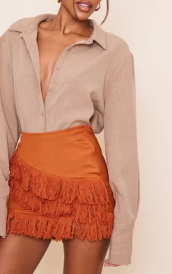 Rust Linen Look Tassel Front Mini Skirt -Moden Vibe Sales Store cec9d00853f88b89caddd3f5bfca2230e0308b05 cnd1042 5