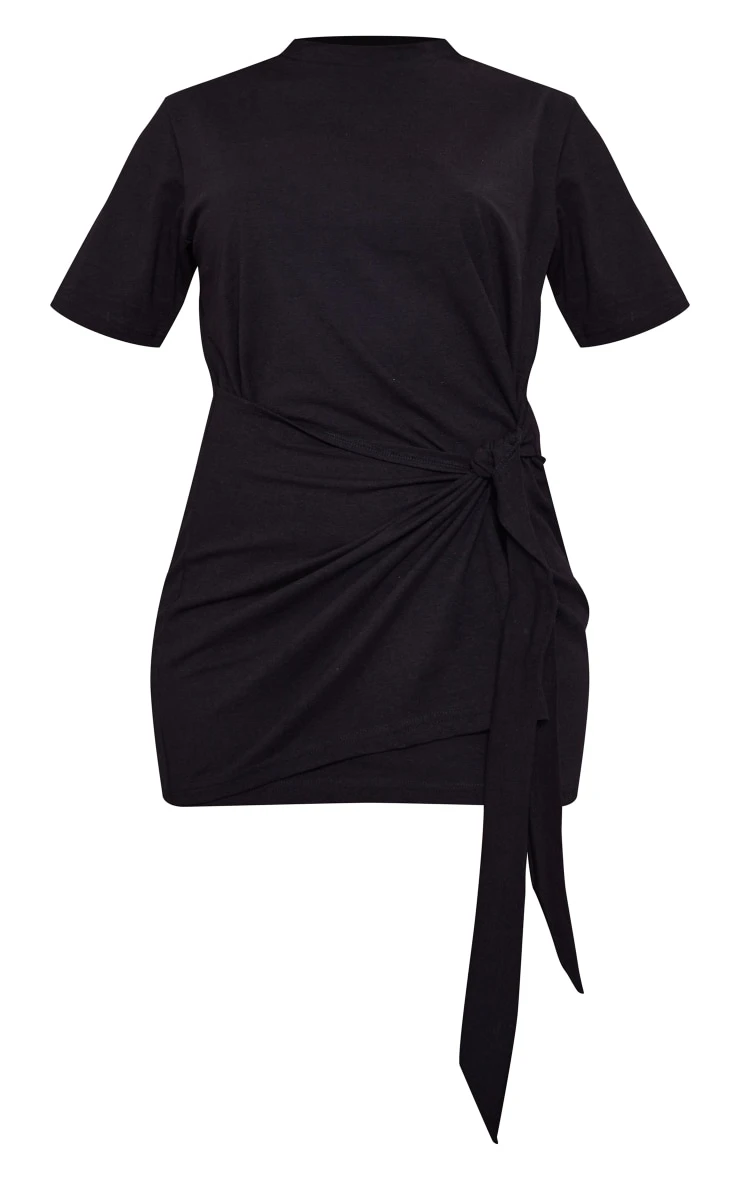 Black Cotton Wrap Tie Short Sleeve T Shirt Dress 5 Black Cotton Wrap Tie Short Sleeve T Shirt Dress - Image 5