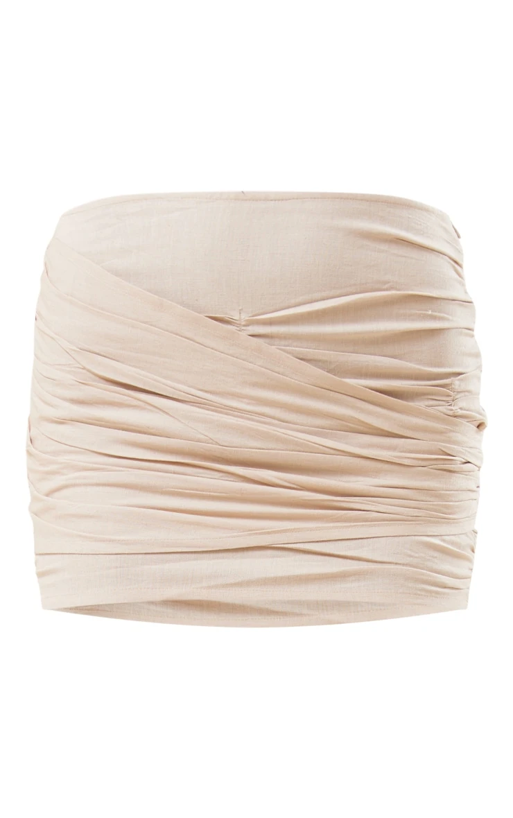 Stone Linen Look Wrap Front Mini Skirt 6 Stone Linen Look Wrap Front Mini Skirt - Image 6
