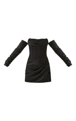 PLT Label Black Satin Corset Ruched Sleeve Bodycon Dress -Moden Vibe Sales Store d544e892c9a8fd510236d25f2e530b6d2205bf63 cnd9013 5