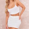 Cream Textured Stripe Button Detail Mini Skirt