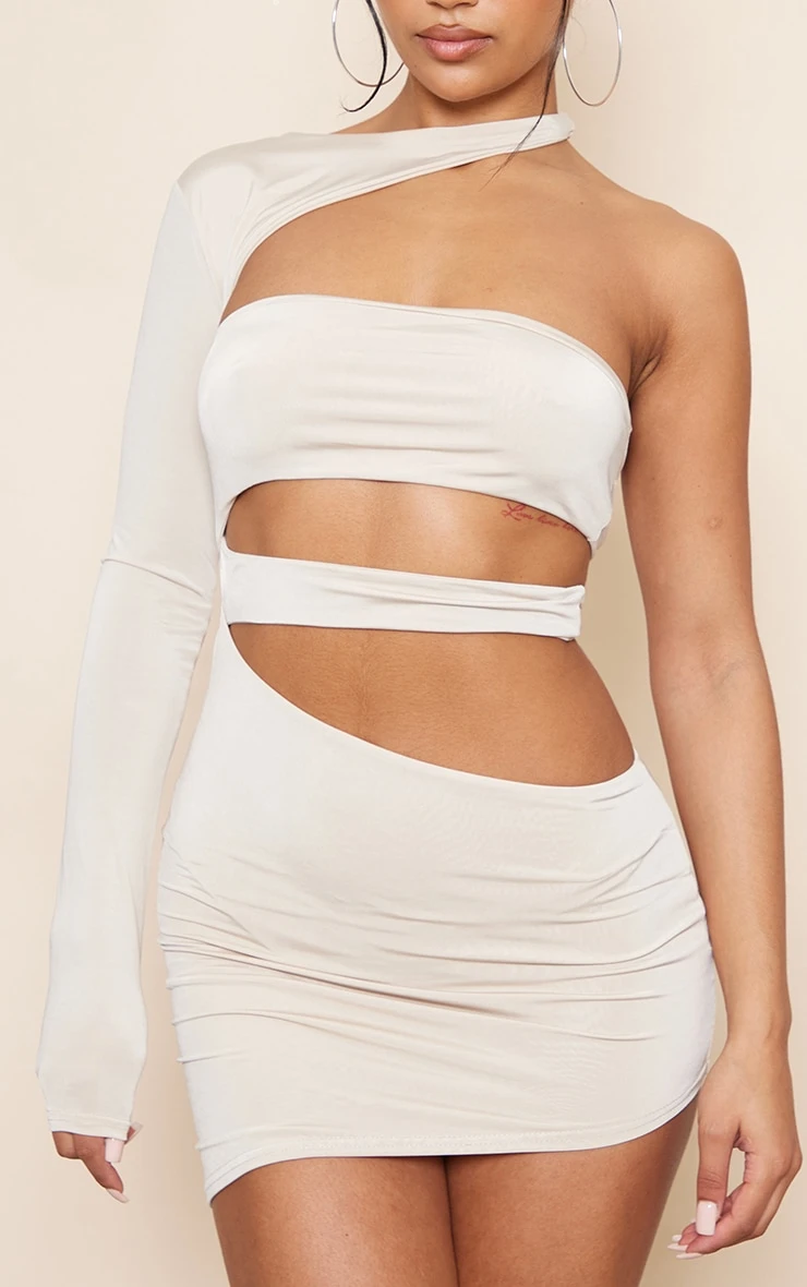 Stone Slinky One Shoulder Cut Out Mini Dress 4 Stone Slinky One Shoulder Cut Out Mini Dress - Image 4