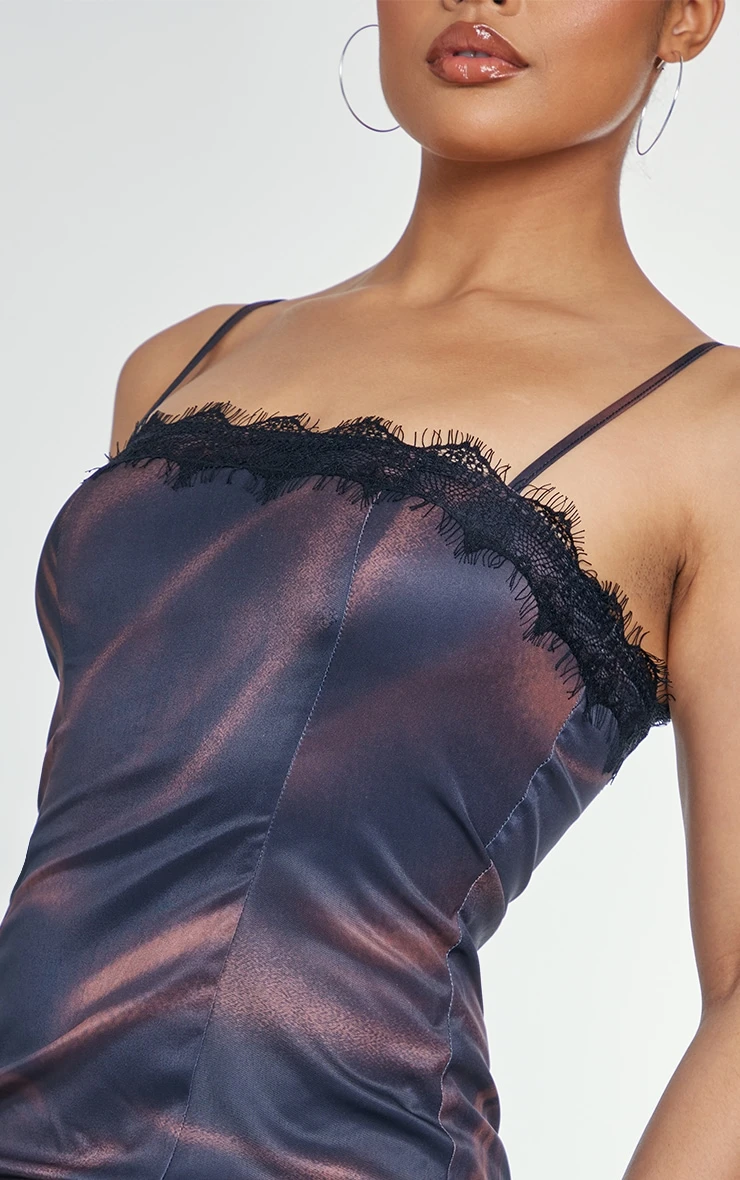 Brown Abstract Print Lace Detail Strappy Shift Dress 4 Brown Abstract Print Lace Detail Strappy Shift Dress - Image 4