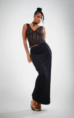 Black Slinky Acetate Basic Maxi Skirt