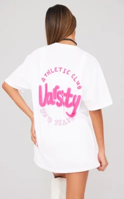 PRETTYLITTLETHING White Athletic Club Varsity Print T Shirt
