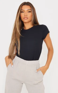 Cotton Black Basic Slim Fit T-Shirt