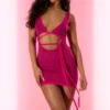 Pink Two Tone Wrap Tie Knit Mini Dress