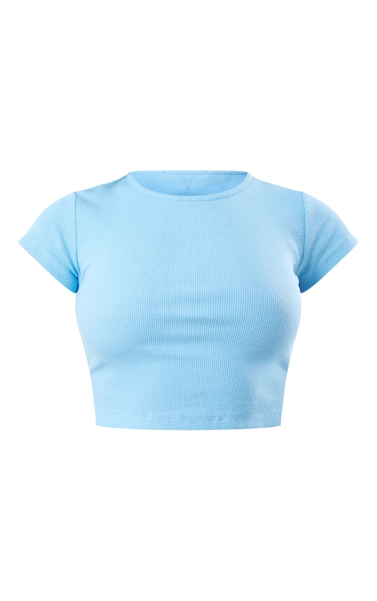 Pale Blue Rib Open Tie Back Fitted T-shirt 5 Pale Blue Rib Open Tie Back Fitted T-shirt - Image 5