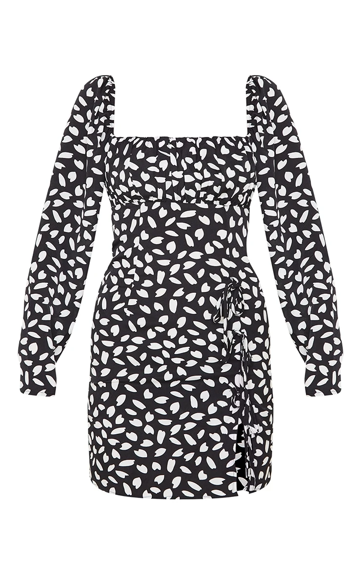 Black Dalmatian Print Bow Detail Side Split Bodycon Dress 3 Black Dalmatian Print Bow Detail Side Split Bodycon Dress - Image 3