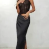Black Satin Cowl Front Maxi Skirt