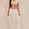 White Cheesecloth Tie Shirred Waist Floaty Maxi Skirt