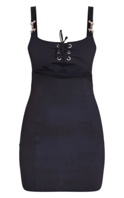 Black Stretch Woven Lace Up Trim Detail Bodycon Dress -Moden Vibe Sales Store ebc14609bf19c4731adc324ddf9c35a369871c3e cne2699 5
