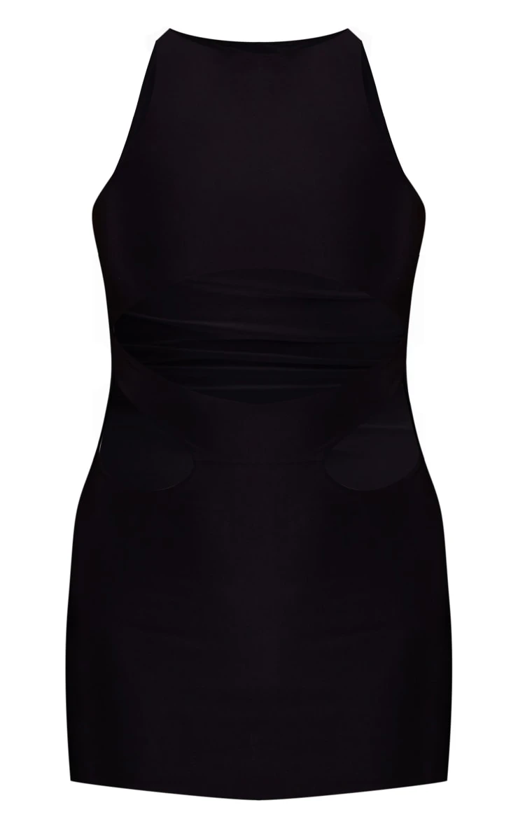Black Slinky Cut Out Waist Racer Bodycon Dress 5 Black Slinky Cut Out Waist Racer Bodycon Dress - Image 5