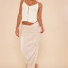 Champagne Satin Cowl Front Maxi Skirt