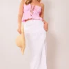 White Sheer Linen Look Wrap Over Maxi Skirt