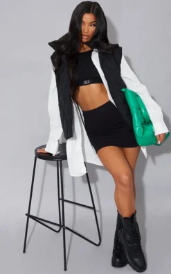 Black Basic Cotton Blend Jersey Mini Skirt