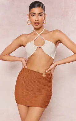 Chocolate Textured Jersey Ring Detail Mini Skirt