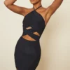 Black Slinky Ruched Halter Cross Waist Bodycon Dress