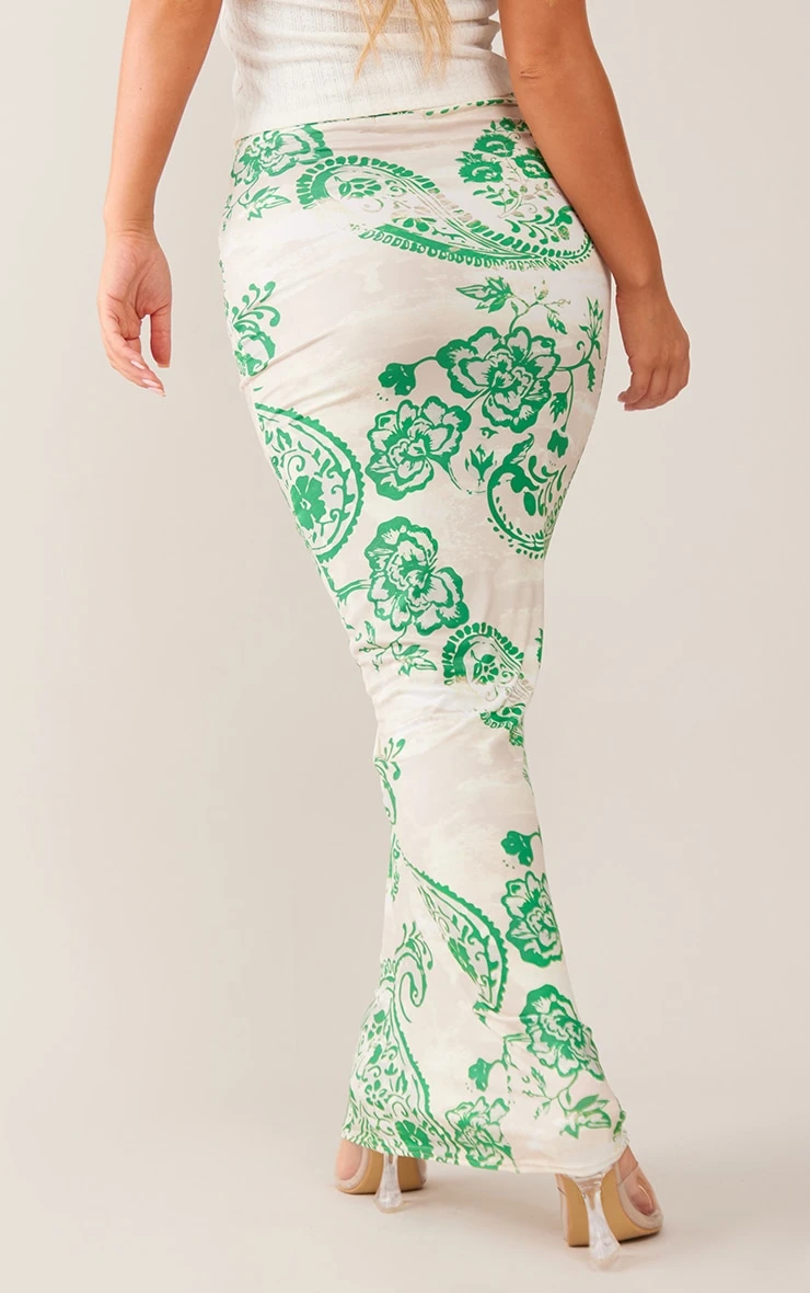 Green Swirl Print Soft Touch Jersey Seam Detail Maxi Skirt 3 Green Swirl Print Soft Touch Jersey Seam Detail Maxi Skirt - Image 3
