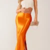 Rust Stretch Satin Split Side Maxi Skirt