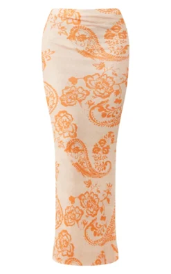 Orange Swirl Print Burnout Mesh Low Rise Maxi Skirt -Moden Vibe Sales Store fd8bf715ecbfe987f1ddef397eca905ac6d4a87f cne3838 5