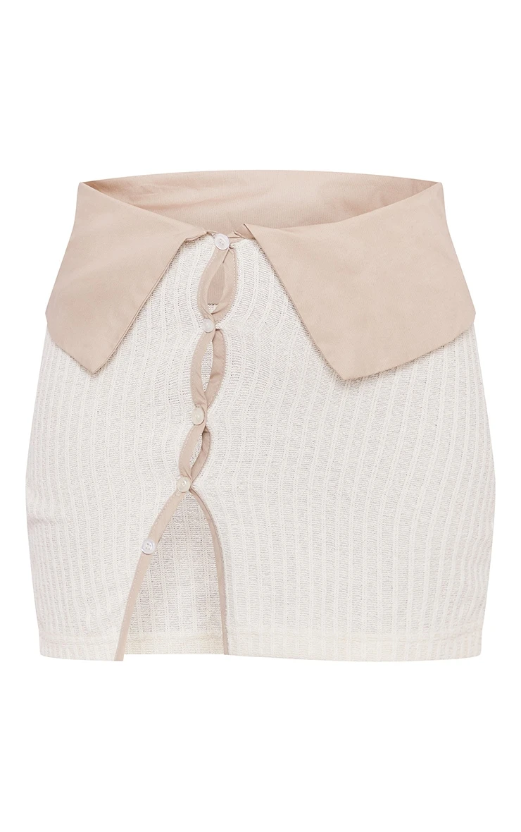 Cream Textured Laddered Fold Over Button Mini Skirt 6 Cream Textured Laddered Fold Over Button Mini Skirt - Image 6